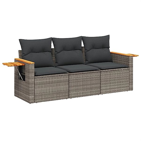vidaXL 3-Tlg Garten-Sofagarnitur mit Kissen Grau Poly Rattan 3226599 günstig online kaufen