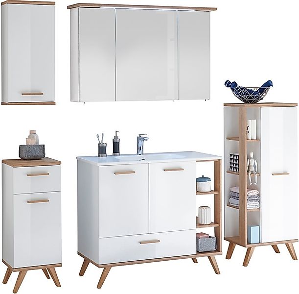Saphir Badmöbel-Set »Quickset Mineralmarmor-Waschtisch mit LED-Spiegelschra günstig online kaufen