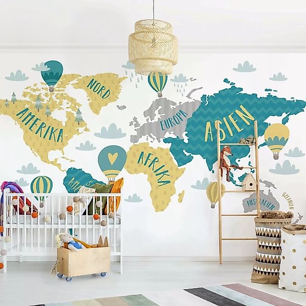 Fototapete Weltkarte mit Heißluftballon günstig online kaufen