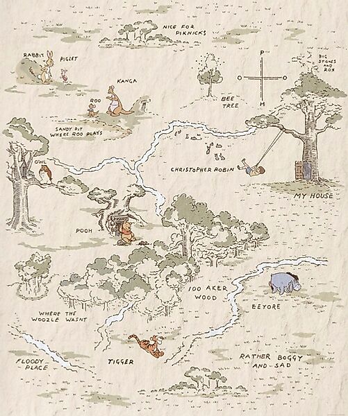 Komar Vliestapete »Digitaldruck Vlies - Winnie the Pooh Map - Größe 200 x 2 günstig online kaufen