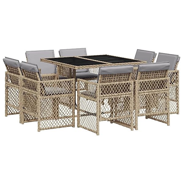 vidaXL 9-Tlg Garten-Essgruppe mit Kissen Beigemischung Poly Rattan 3210840 günstig online kaufen