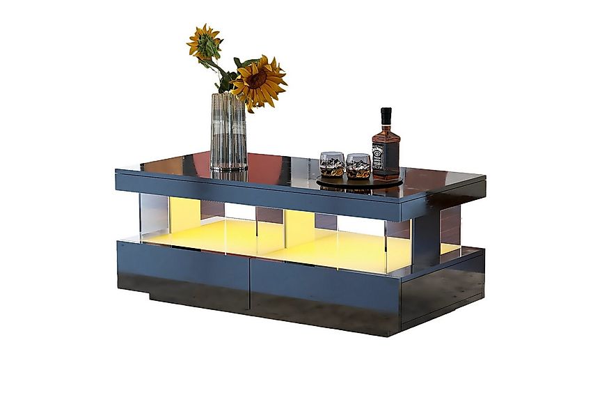 Merax Couchtisch mit LED-Beleuchtung und hochglänzender Tischplatte, Beiste günstig online kaufen