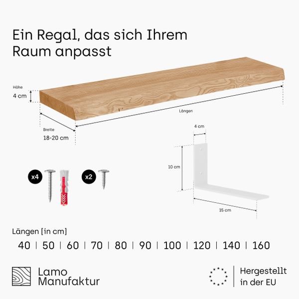 LAMO Manufaktur Wandregal Holz Baumkante Regal günstig online kaufen