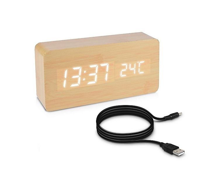 kwmobile Wecker Digitalwecker in Holzoptik - Anzeige v. Uhrzeit, Temperatur günstig online kaufen