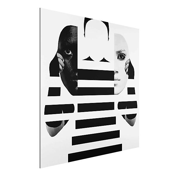 Alu-Dibond Bild Schwarz-Weiß - Quadrat Masken in Schwarz-Weiß günstig online kaufen