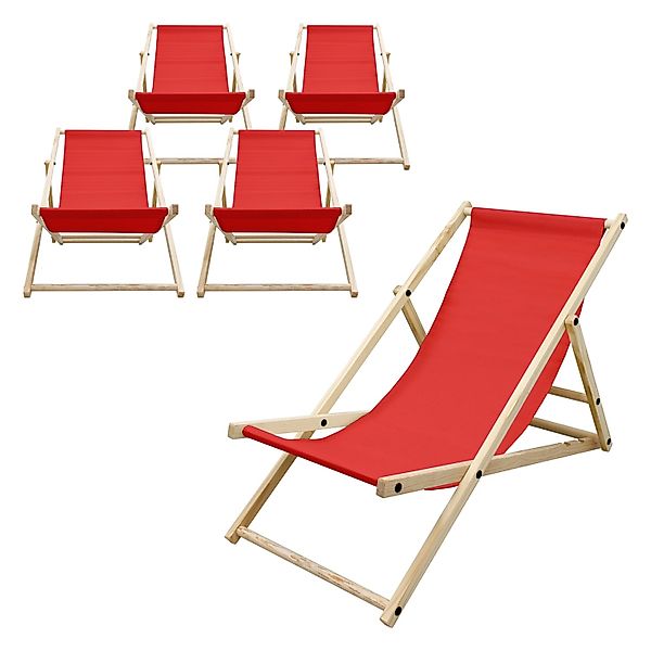 ECD Germany 5Er Set Liegestuhl Klappbar Rot aus Holz 3 Positionen bis 120kg günstig online kaufen