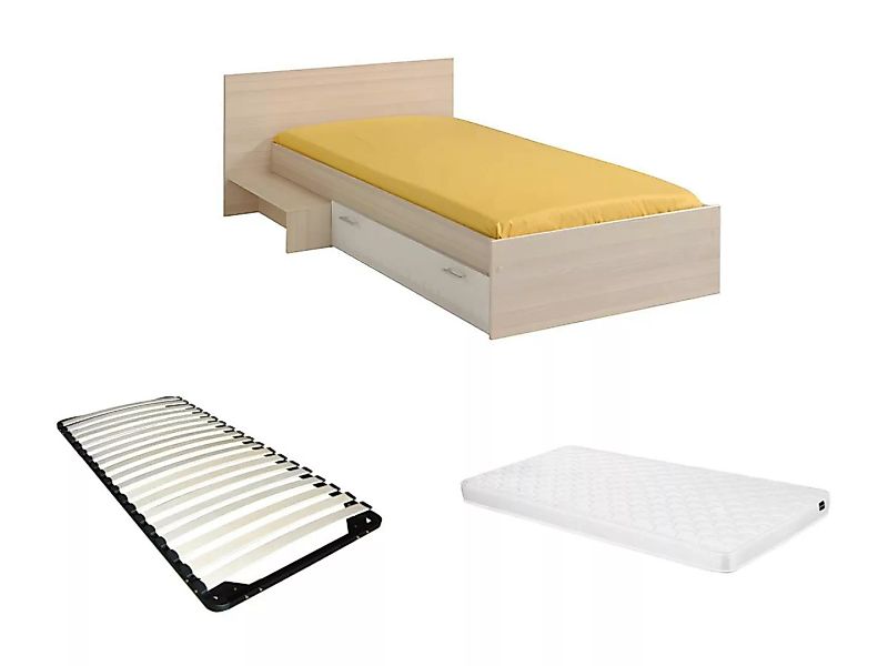 Kinderbett mit 1 Schublade + Lattenrost + Matratze - 90 x 190 cm - Naturfar günstig online kaufen