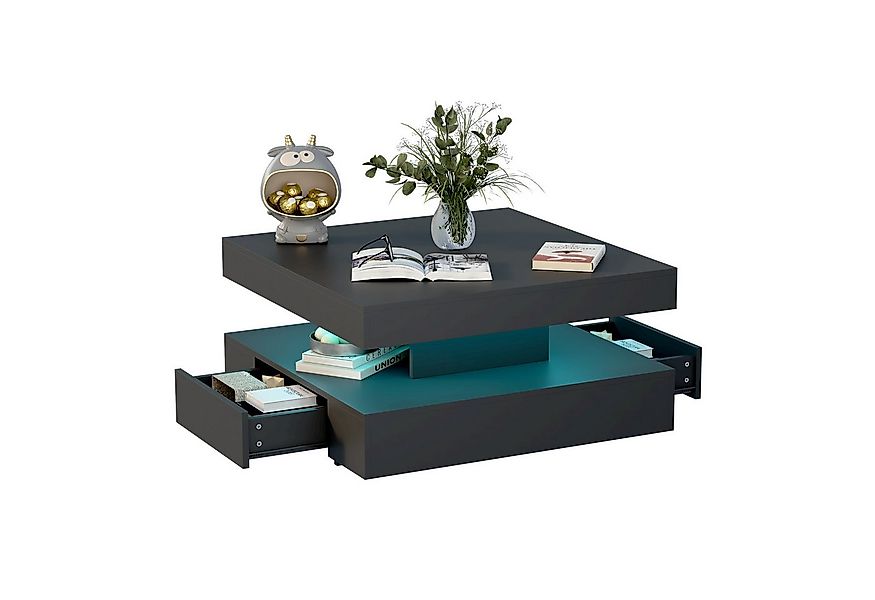 radelldar Couchtisch mit 2 Schubladen, LED&Fernsteuerung matt 78x78x40cm (1 günstig online kaufen