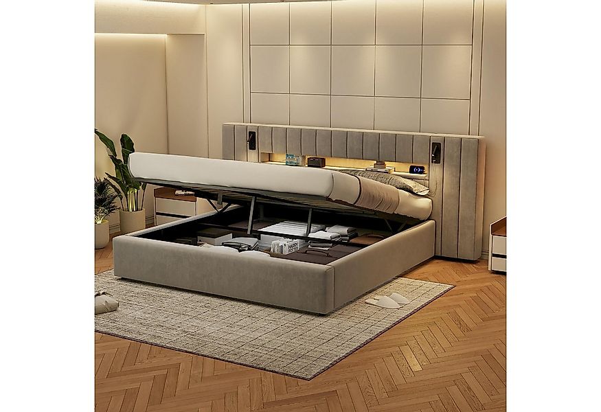 Flieks Polsterbett, LED hydraulisches Doppelbett 180x200cm mit USB-Anschlus günstig online kaufen