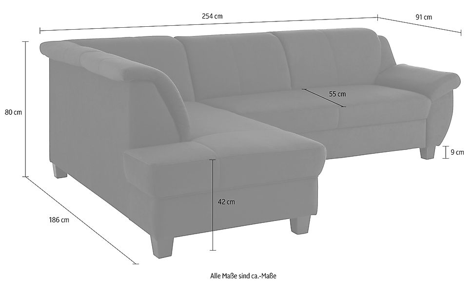 Home affaire Ecksofa "Yesterday L-Form, B/T: 254/186 cm, belastbar bis 140k günstig online kaufen