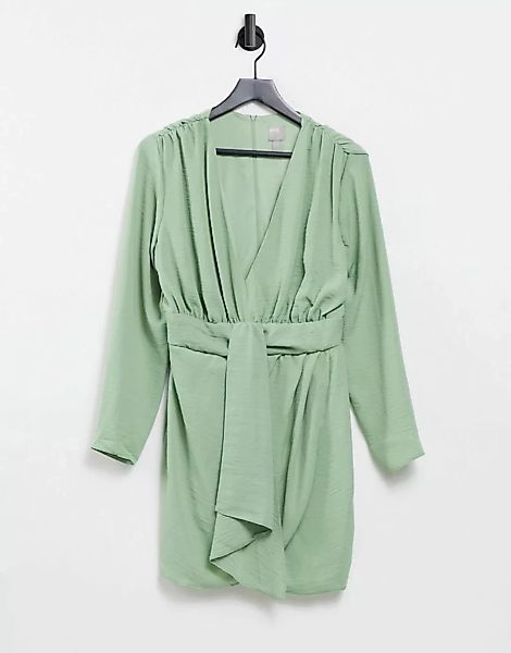 ASOS DESIGN – Tief ausgeschnittenes Minikleid mit drapiertem Wickelrock-Grü günstig online kaufen