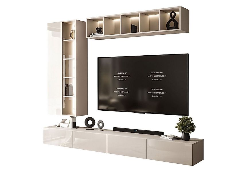 Lookway Wohnwand Hängende CARMEN II mit LED-Beleuchtung, Fronten in Hochgla günstig online kaufen