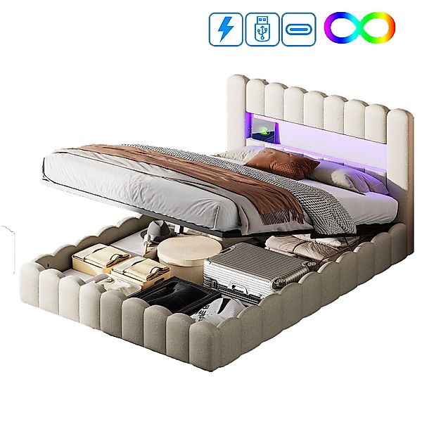 FUROKOY Boxspringbett LED Doppelbett Hydraulisches Polsterbett günstig online kaufen