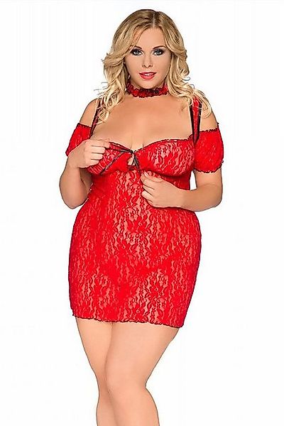 Andalea Spitzenkleid Negligee rot in Übergröße transparent Minikleid mit Sp günstig online kaufen