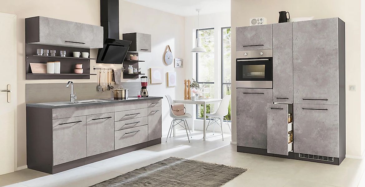 KOCHSTATION Küchenzeile "KS-Tulsa" mit E-Geräten, Breite 380 cm, schwarze M günstig online kaufen