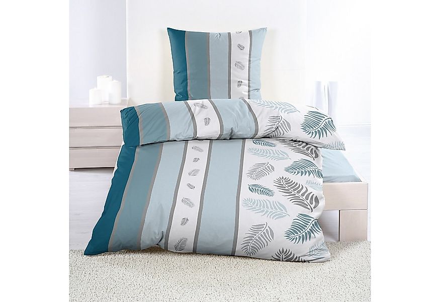 Casa Colori Bettwäsche Biber 135x200cm Petrol Streifen & Federn, Biber, 2 t günstig online kaufen