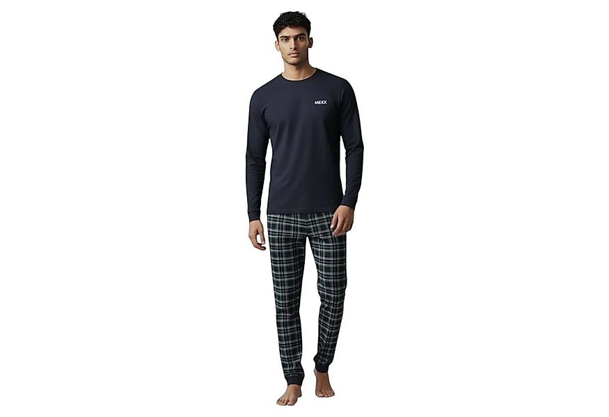 Mexx Schlafanzug Herren Pyjama Schlafanzug SET Langarm Nachtwäsche Navy/Kar günstig online kaufen