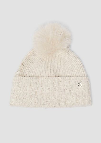 s.Oliver Strickmütze Mütze Strickmütze mit Fellimitat-Bommel und Fleece-Ein günstig online kaufen