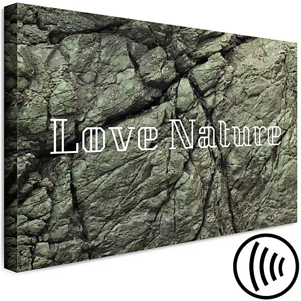 Leinwandbild Love Nature - Schriftzug in Englisch auf einem Stein-Hintergru günstig online kaufen