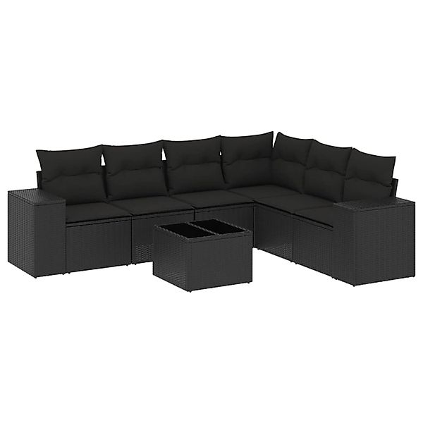 vidaXL 7-Tlg Garten-Sofagarnitur mit Kissen Schwarz Poly Rattan 3254952 günstig online kaufen