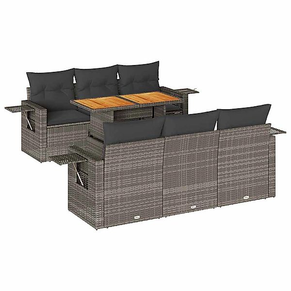 vidaXL 7-Tlg Garten-Sofagarnitur mit Kissen Grau Poly Rattan 3327112 günstig online kaufen