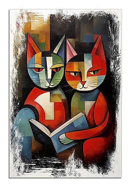 Wallario Holzbild, Lesende Katzen, in verschiedenen günstig online kaufen