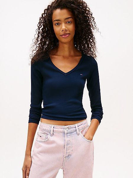 Tommy Jeans Langarmshirt TJW SLIM ESSENTIAL RIB V LS mit Logostickerei günstig online kaufen