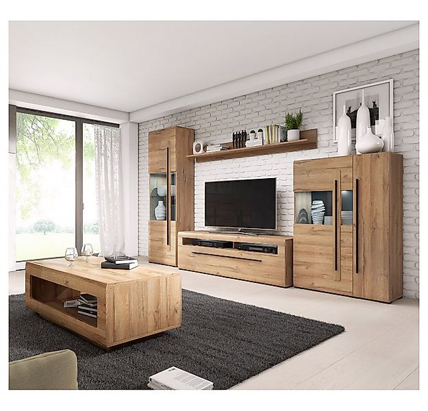 Lomadox Wohnwand TURDA-83, (5-St), braun, Grandson Eiche Nb., Beleuchtung, günstig online kaufen