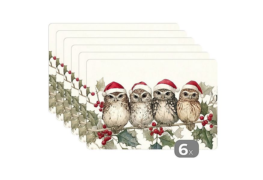MuchoWow Platzset Eulen - Zweig - Stechpalmenblätter - Weihnachtsmannmütze, günstig online kaufen