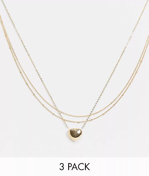 ASOS DESIGN – 3er-Set goldfarbene Halsketten im Punkt-Strich-Design mit Her günstig online kaufen