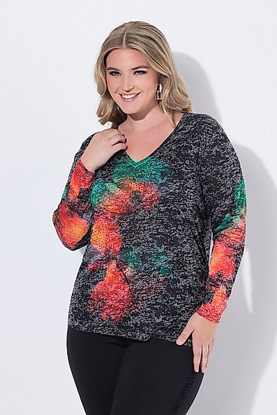 MIAMODA T-Shirt Langarmshirt Blüten mit Glitzersteinchen günstig online kaufen
