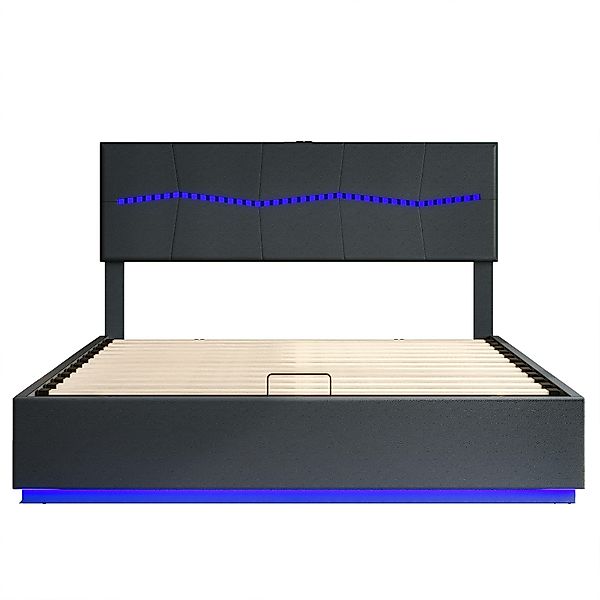 PXloue Polsterbett LED Doppelbett Jugendbett (USB- günstig online kaufen