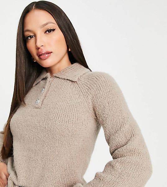 Vero Moda Tall – Pullover in Kamelbraun mit Kragen und voluminösen Ärmeln-N günstig online kaufen