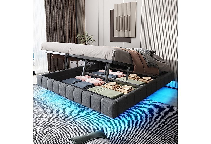 Furnishings Home Polsterbett hydraulisches Doppelbett mit Stauraum + LED-Li günstig online kaufen