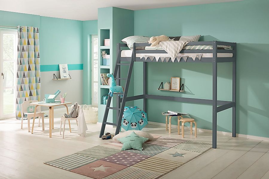 Lüttenhütt Kinderbett "Alpi, Hochbett, Stellfläche unter dem Bett" Kiefernh günstig online kaufen