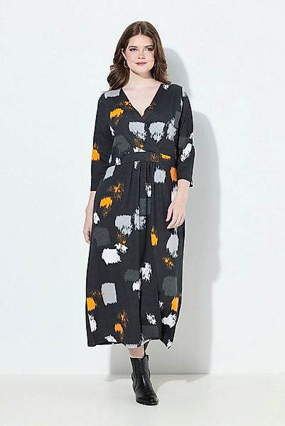 Ulla Popken Jerseykleid Maxikleid grafischer Druck V-Ausschnitt 3/4-Arm günstig online kaufen