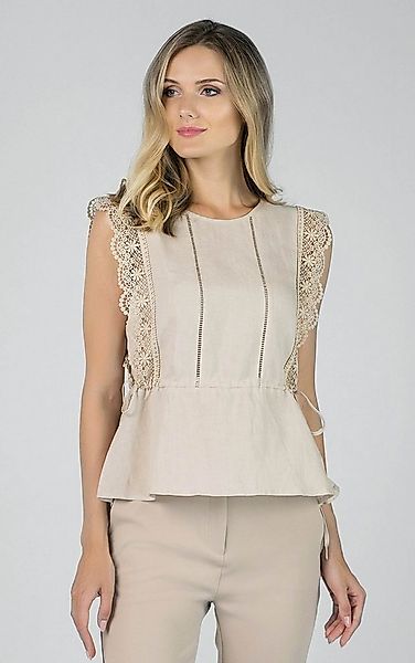 Passioni Blusentop aus Leinenmischstoff mit Spitzendetails und Schnüre günstig online kaufen
