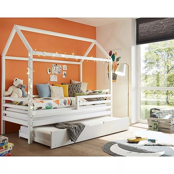 Kinderbett Funktionsbett Hausbett 90x200 cm mit hohem Dach LUANA-78 massiv günstig online kaufen