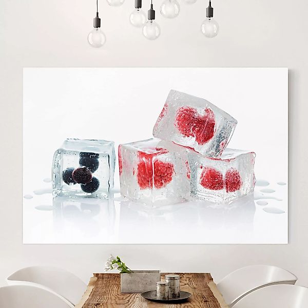 Leinwandbild Küche - Querformat Früchte im Eiswürfel günstig online kaufen