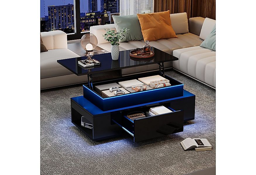 KLAM HOME Couchtisch Höhenverstellbarer Couchtisch Mit LED Beleuchtung Und günstig online kaufen