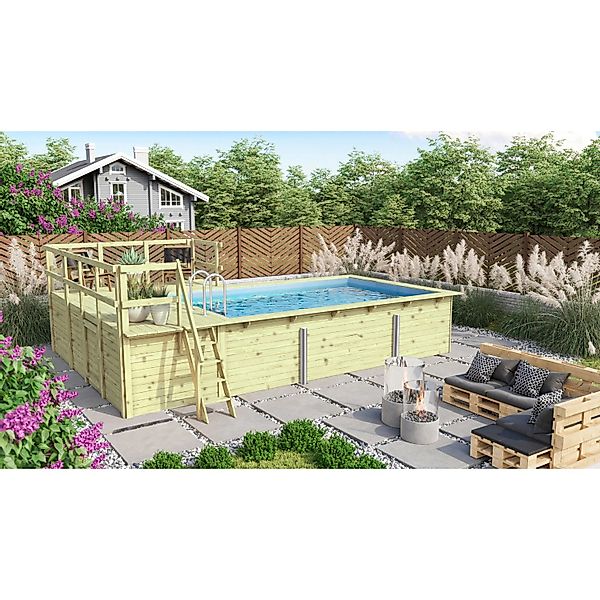 Karibu Rechteckpool "Malta B" BxLxH: 672x483x124cm, mit Sonnenterrasse günstig online kaufen