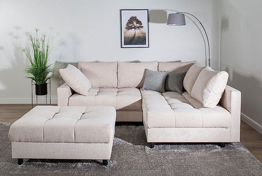 COLLECTION AB Ecksofa Toni L-Form, B: 215 cm, mit Hocker & 2 Zierkissen, Fe günstig online kaufen