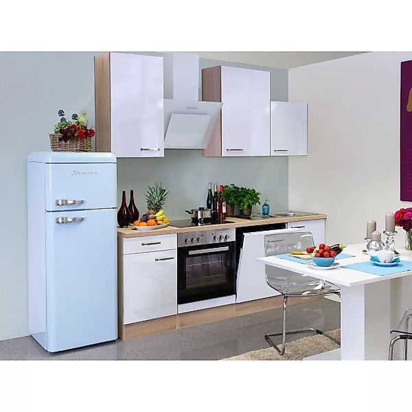 Flex-Well Exclusiv Küchenzeile Valero 220 cm Hochglanz Weiß-Sonoma Eiche günstig online kaufen