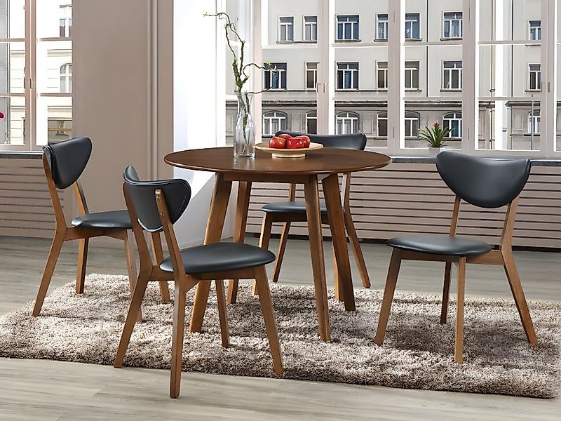 Stuhl 6er-Set - Kunstleder & Massivholz - Schwarz & Nussbaumfarben - LISETT günstig online kaufen