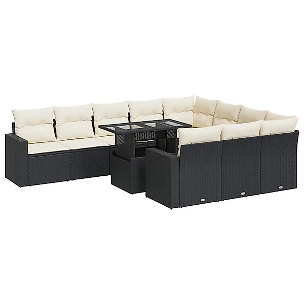 vidaXL 11-Tlg Garten-Sofagarnitur mit Kissen Schwarz Poly Rattan 3326387 günstig online kaufen
