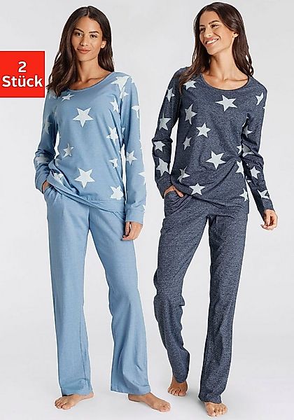 Vivance Dreams Pyjama (4 tlg., 2 Stück) in melierter Optik mit Sternen günstig online kaufen