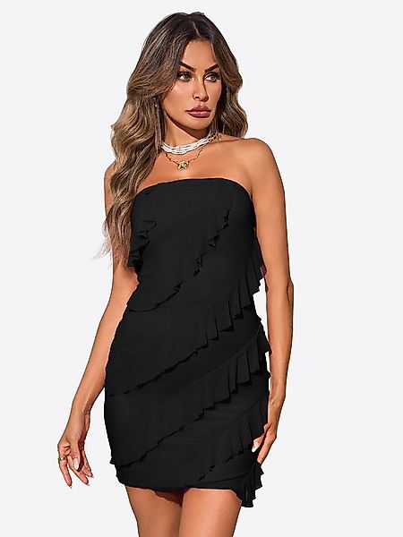 Imily Bela Minikleid Damen schulterfrei ärmellos mit diagonalen Rüschen Clu günstig online kaufen