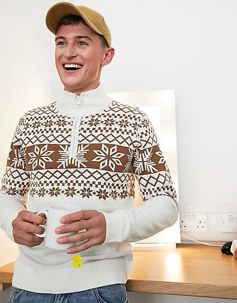 Threadbare – Pullover mit kurzem Reißverschluss und Fairisle-Pullover in Ec günstig online kaufen