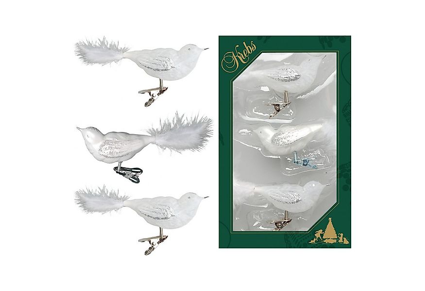 Krebs Glas Lauscha Weihnachtsbaumklammer Glasvögel im 3er Set - Weiß mit Ei günstig online kaufen