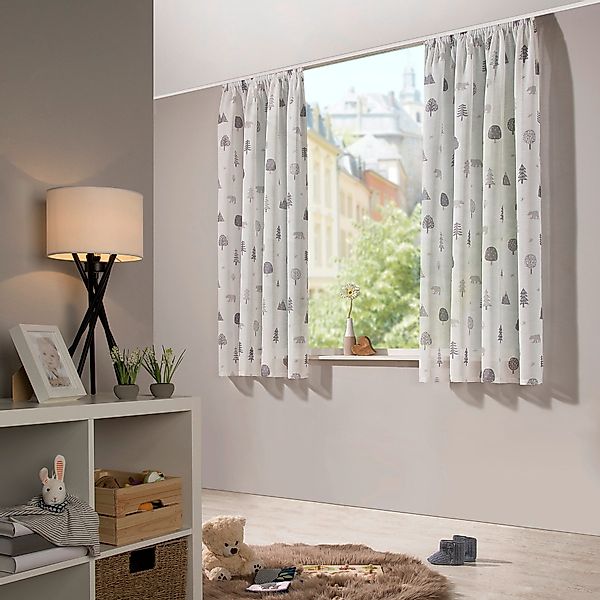 heimtexland Vorhang Kindergardine Skandi-Stil Dekoschal Wald Bär Grau (1 St günstig online kaufen
